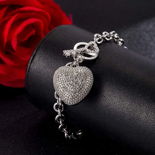 Vista 5 de Nuevos productos Pulsera de plata esterlina 925 joyería fina pulsera de corazón brillante 6-7-8 pulgadas Accesorios de plata maciza regalo de fiesta
