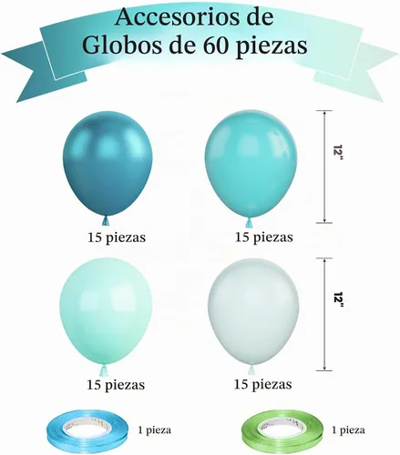 Vista 2 de Globo azul turquesa, 60 globos de pavo real azul turquesa