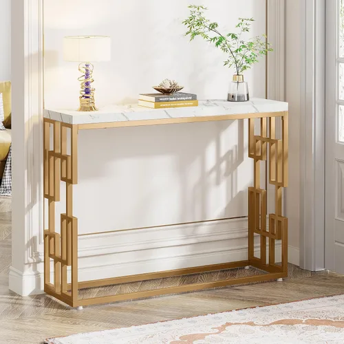Vista 7 de Tribesigns Mesa consola moderna para entrada, mesa de sofá de 42.5 pulgadas con mesa de mármol sintético, muebles de entrada de madera de ingeniería