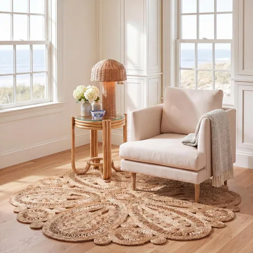 Vista 5 de SAFAVIEH Alfombra redonda de 3 pies, colección de fibra natural, óxido, yute hecho a mano, diseño floral bohemio decorativo (NF360T)