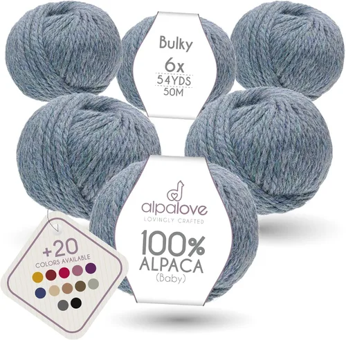 Vista 23 de Set de Lana Abultada (6 x 50 g) Súper Suave de Alpaca Bebé para Tejer Antracita 300 Metros