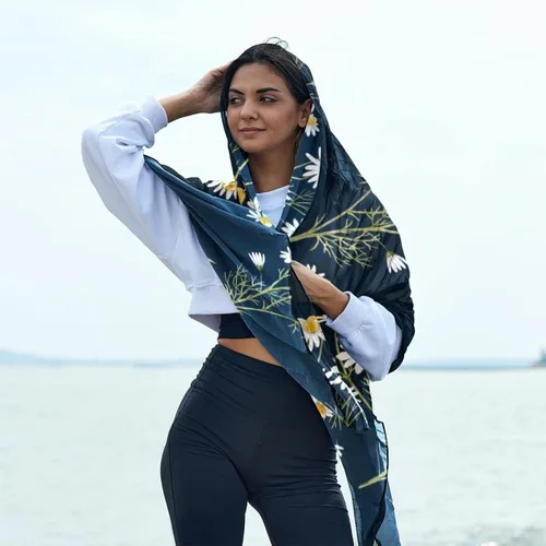 Vista 4 de Bufandas de seda con estampado de margaritas y flores silvestres, bufanda larga de gasa para mujer, Multi