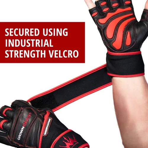 Vista 2 de Guantes de levantamiento de pesas para gimnasio, fitness, fisicoculturismo, guantes de entrenamiento cruzado de cuero Dominator Crossfit, con correa