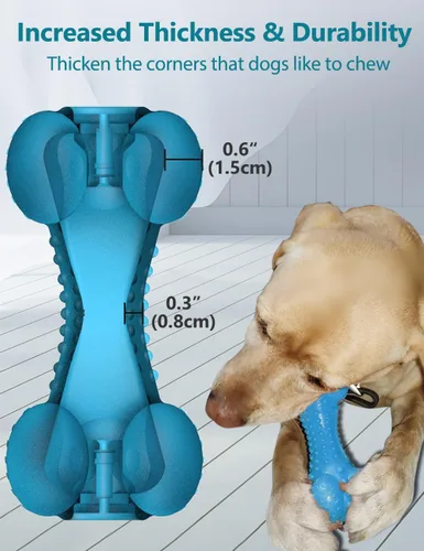 Vista 4 de SCHITEC - Juguete masticable para perros con sonido, hueso de goma natural resistente y duradero con cepillo de dientes, indestructible