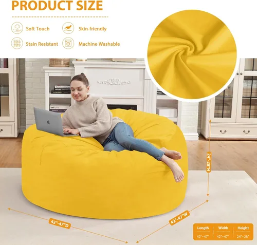 Vista 3 de Silla de Puf de 4 pies, Sillas de Puf Grandes con Relleno de Espuma Viscoelástica, Sofá de Puf Esponjoso con Funda de Terciopelo Holandés, Sillas