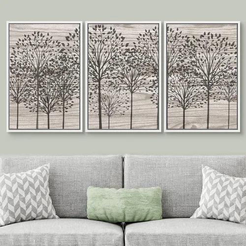 Vista 92 de SIGNWIN Lienzo enmarcado para pared, juego de arte de collage de hojas transparentes en blanco y negro, ilustraciones de naturaleza silvestre, arte
