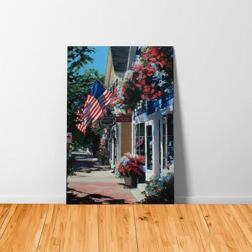 Vista 7 de JDBeehpy 1pcs Framed American Flag Wall Art Patriotic Poster Printing July 4th Patriotic Wall Decoration Street View Flower Painting Farmhouse