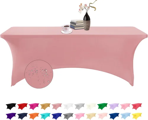 Vista 15 de Paquete de 2 fundas de mesa de elastano impermeables para mesas rectangulares, 6 pies, negras, elásticas, resistentes a manchas, para todas