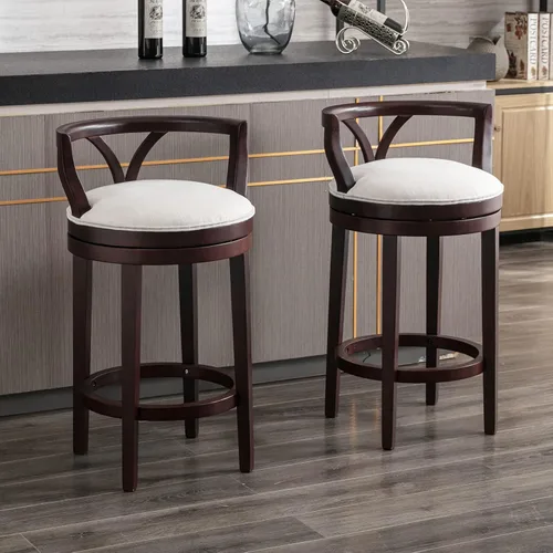 Vista 2 de DUOMAY Taburetes de bar giratorios modernos con respaldo, taburetes de altura de mostrador de 28 pulgadas, taburete de bar tapizado de lino