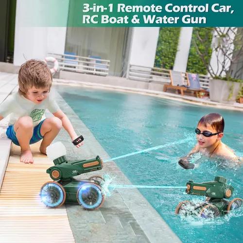 Vista 2 de IQBOX - Juguetes para niños de 6 a 12 años, coche de control remoto, regalos para niños de 5 a 7, 8, 9, 10, 11 años, barcos RC anfibios, pistola