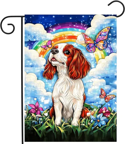 Vista 9 de Bandera floral de jardín Golden Retriever para jardín, banderas de bienvenida para exteriores de 12 x 18 pulgadas, bandera de perro de flores