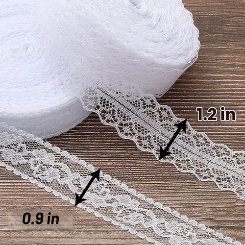 Vista 2 de Cinta de encaje blanco de 54.6 yardas, rollos de encaje de ganchillo vintage con borde festoneado para coser bricolaje, manualidades, cinta de boda