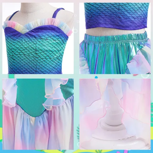 Vista 5 de Disfraz de Sirenita para niñas, disfraz de princesa Ariel Cosplay de Halloween