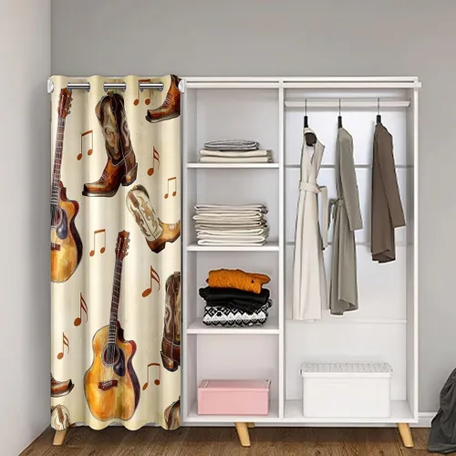 Vista 2 de Castle Fairy Cowboy Boots Door Curtain for Doorways Privacy Bohemia Musical Guitar Doorway Curtain Western Rustic Cowgirl All Season Blackout