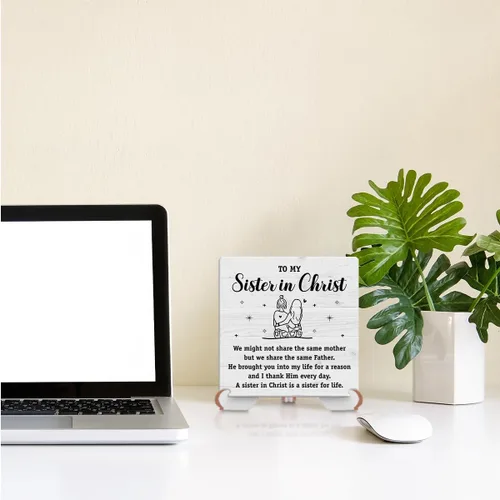Vista 5 de Regalos para hermanas cristianas de hermanas a mi hermana en Cristo, decoración inspiradora de escritorio, letrero de madera, versículo
