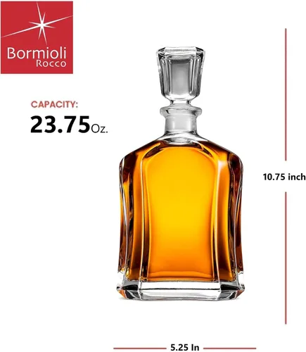 Vista 2 de Bormioli Rocco Capitol - Decantador de vidrio, tapón geométrico hermético, decantador de whisky de 23.75 onzas para vino, bourbon, brandy, licor