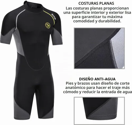 Vista 4 de Traje de neopreno corto para hombres de 0.059 in de neopreno con cremallera trasera para buceo, surf, esnórquel, natación