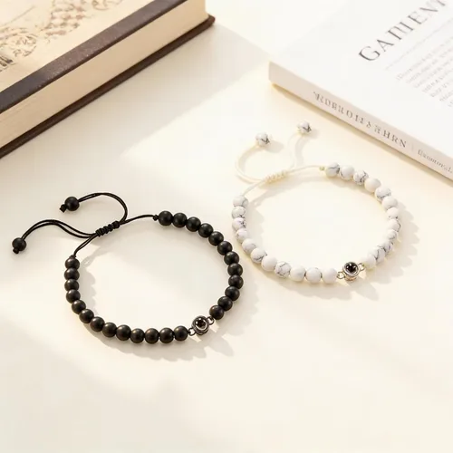 Vista 7 de 72ore Pulseras a juego para parejas, pulsera de fotos con texto en inglés "I Love You in 100 idiomas", pulseras de San Valentín, regalos para ella