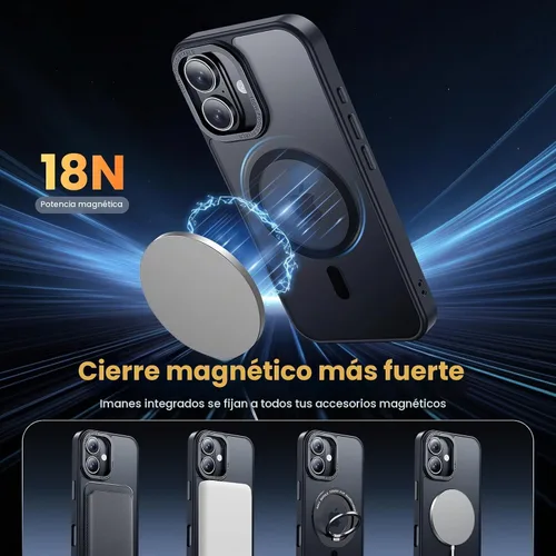 Vista 4 de Funda magnética 3 en 1 para iPhone 16 Plus con 1 protector de pantalla + 1 protector de lente de cámara