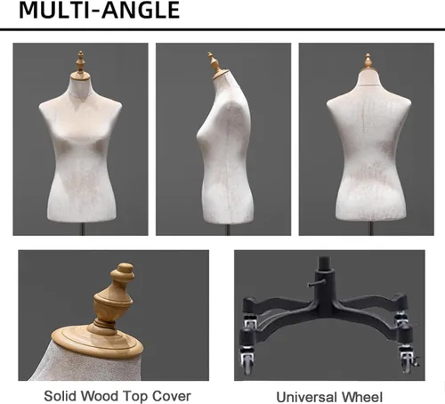 Vista 3 de Torso de maniquí femenino, 51 a 75 pulgadas de altura ajustable, maniquíes con ruedas, cuerpo de maniquí de vestido para exhibición de ropa, joyería