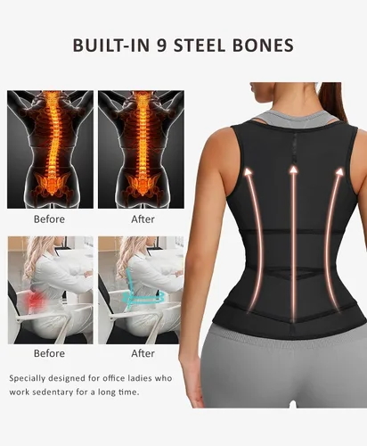Vista 3 de FeelinGirl Latex Waist Trainers Vest for Women Plus Size Waist Cincher Corset Fajas Two Belts Zipper 9 Steel Bones