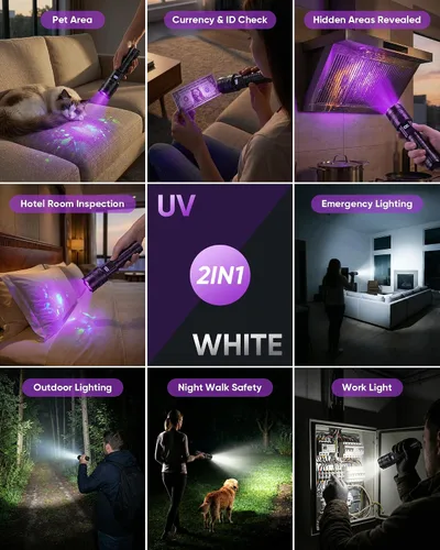 Vista 9 de Linterna recargable, luz blanca y UV 2N1 para detección de orina