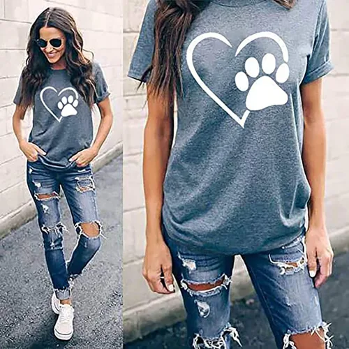 Vista 2 de Camiseta de manga corta con estampado de corazón para mujer, diseño de perro y mamá, para el día de la madre