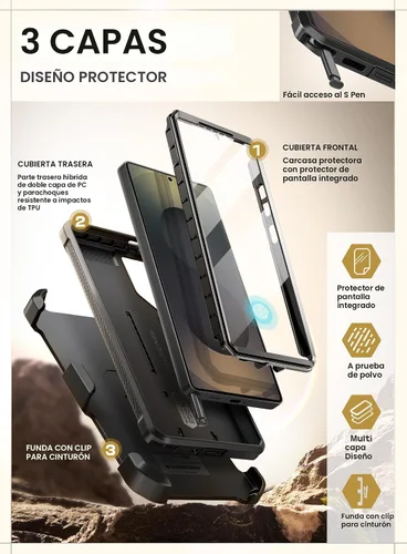 Vista 5 de SUPCASE - Funda para Samsung Galaxy S25 Ultra con protector de pantalla, color negro 2 Front Frames, Built-in Stand & Belt-Clip, Military-Grade