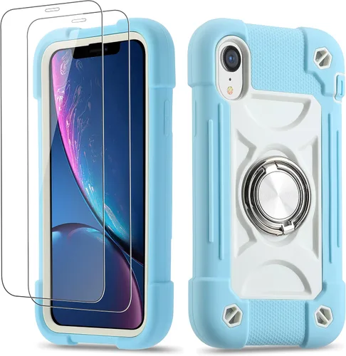 Vista 64 de Funda para iPhone Se3/iPhone Se2, iPhone 6/6S, iPhone 7/iPhone 8 de 4.7 pulgadas con soporte de anillo, con 2 protectores de pantalla resistentes