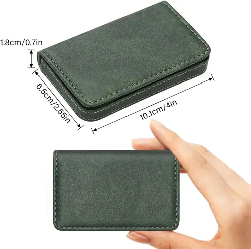 Vista 2 de Cartera con bloqueo RFID - Tarjetero minimalista de cuero para negocios, 12-verde, Pequeña, Slim