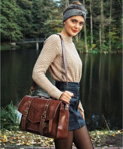 Vista 2 de ECOSUSI Mochila para mujer maletín de mensajero para laptop bolsa de cuero vegano bolsa de trabajo para portátiles de 156 pulgadas café