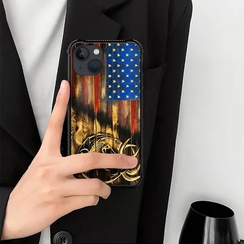 Vista 6 de ZHEGAILIAN Funda compatible con iPhone 14, funda de bandera de grano de madera de ciervo de pez rojo, parte trasera de vidrio templado + funda