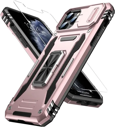 Vista 20 de MERRO Funda para iPhone 13 Pro con protector de pantalla, protección de cámara deslizante, funda resistente de grado militar con soporte magnético