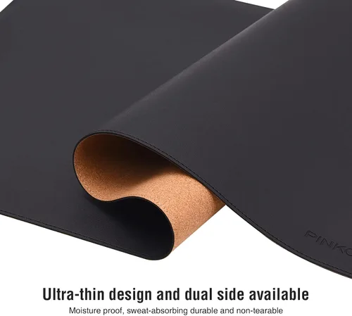 Vista 4 de PINKCAT - Alfombrilla de escritorio, grande de corcho natural y piel sintética de doble cara, protector de escritorio impermeable y a prueba
