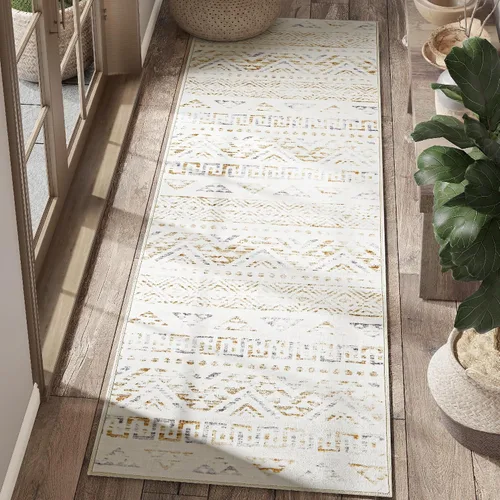 Vista 24 de jinchan Alfombra marroquí de pasillo 2x6 - Alfombra lavable a máquina para cocina, alfombra moderna geométrica, suave, de pelo bajo, alfombra ligera