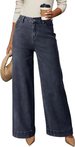 Vista 10 de Dokotoo Pantalones de mezclilla casuales de cintura alta para mujer Marrón