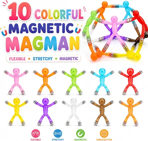 Vista 2 de Boxgear Magnet Men - Juguete magnético de viaje de 10 piezas: juguetes magnéticos para niños, juguetes de viaje por carretera para 1-3 Relleno