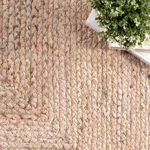 Vista 5 de nuLOOM Alfombra decorativa trenzada a mano de mezclilla y yute, 3x5, beige