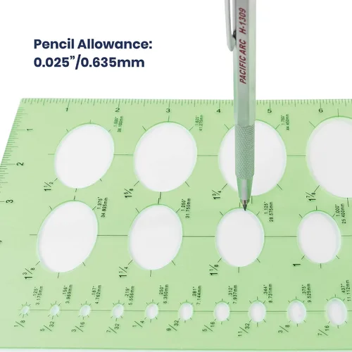 Vista 4 de Pacific Arc Plantilla de guía de elipse isométrica, 27 elipse total de 1/8 a 2 pulgadas con graduaciones de pulgadas