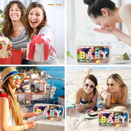 Vista 6 de Iqimott Bolsa de maquillaje transparente para bebé, bolsa de cosméticos personalizada de felpilla para viajes, de nailon, impermeable, artículos