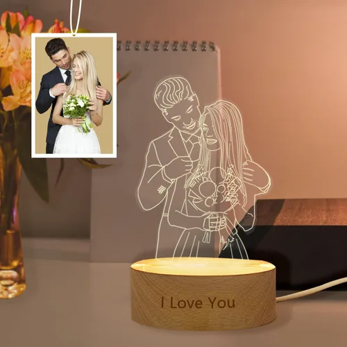 Vista 10 de Placa de acrílico con foto personalizada, regalos para aniversario, San Valentín, cumpleaños, luz nocturna LED personalizable, base de madera