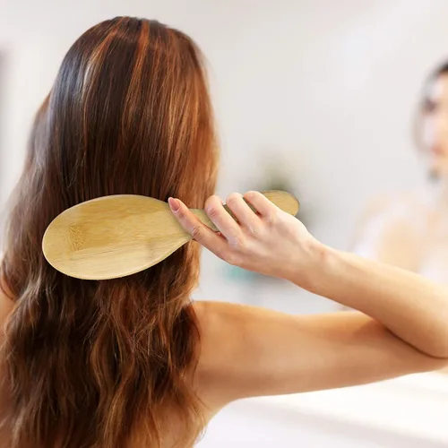 Vista 6 de Juego de cepillos de pelo de cerdas de jabalí 100% (mediano). Cerdas naturales suaves para cabello fino y fino. Restaura el brillo y la textura.