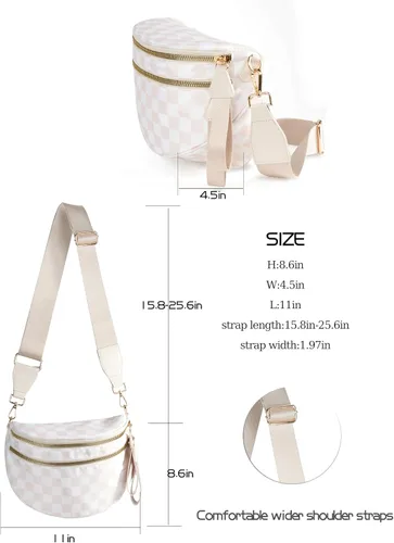 Vista 3 de Bolsa cruzada espaciosa de nailon a cuadros, estilo cangurera, para mujer
