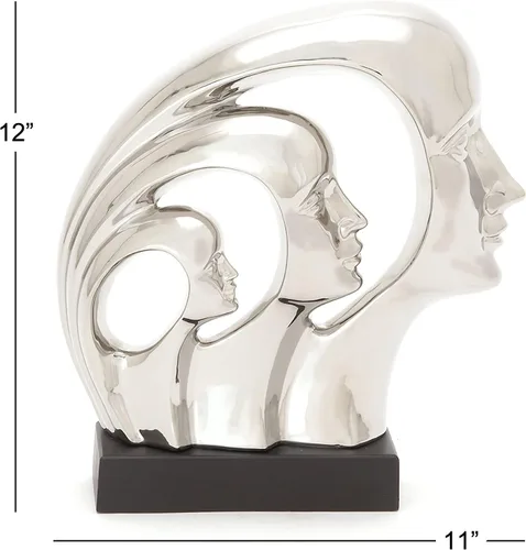 Vista 5 de Ebros Gift Plata plateada cerámica abstracta arte contemporáneo moderno 3 caras unidad familiar estatuilla decoración del hogar escultura como museo