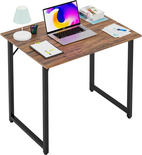 Vista 41 de PayLessHere Escritorio para computadora de 32 pulgadas Negro Escritorio de oficina con marco de metal, pies ajustables Superficie resistente