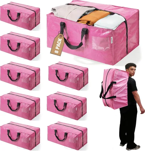 Vista 18 de WORKPRO 1 paquete de bolsas de mudanza extra grandes con cremalleras y asas de transporte, correas de mochila, bolsa de almacenamiento resistente