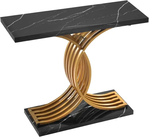 Vista 9 de VEVOR Mesa consola dorada de 39 pulgadas, escritorio moderno detrás del sofá, escritorio de entrada rectangular de madera, mesa de sofá larga