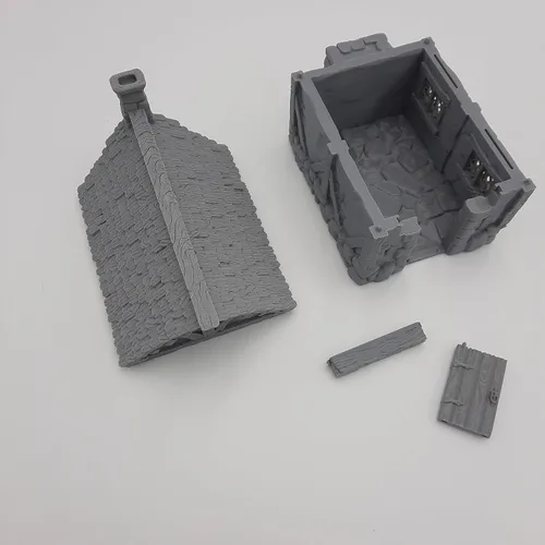 Vista 4 de Cottage - RPG - Calabozos y Dragones - DND - Pathfinder - Señor del Anillo - Figura miniatura (gris/sin pintar) (Techo de tejas)