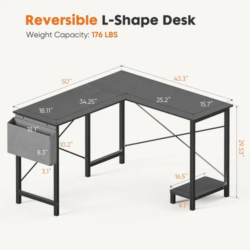 Vista 3 de Sweetcrispy Escritorio en forma de L – Escritorio de computadora, escritorio de esquina, escritorio para juegos, mesa de PC con soporte para CPU