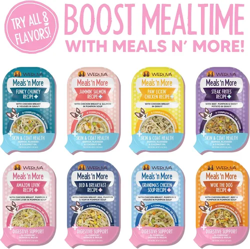 Vista 5 de Weruva Meals 'n More Alimento Húmedo Natural para Perros, Sopa de Pollo de la Abuela Más Apoyo Digestivo, Taza de 3.5oz (Paquete de 12)